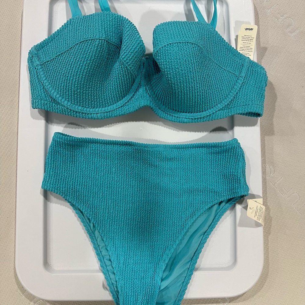 NWT Aerie Blue Bikini Set with Textured Design
